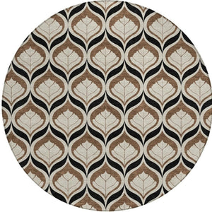 HomeRoots 8' Stylish Chocolate Beige Brown Round Geometric Washable Area Rug for Indoor & Outdoor Use 689753
