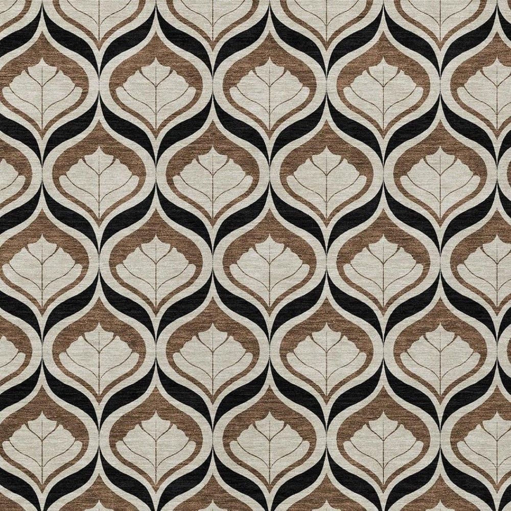 HomeRoots 9' Geometric Chocolate Beige and Brown Washable Area Rug for Indoor & Outdoor Durability and Style 689755