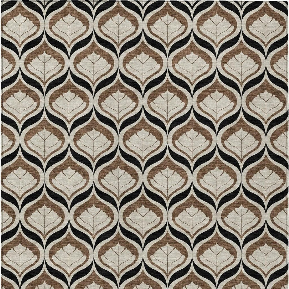 HomeRoots 10' Stylish Geometric Washable Indoor Outdoor Area Rug in Chocolate & Beige – Durable & Easy Care! 689756