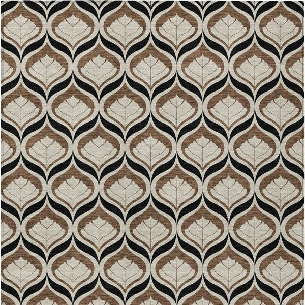 HomeRoots 10' Stylish Geometric Washable Indoor Outdoor Area Rug in Chocolate & Beige – Durable & Easy Care! 689756