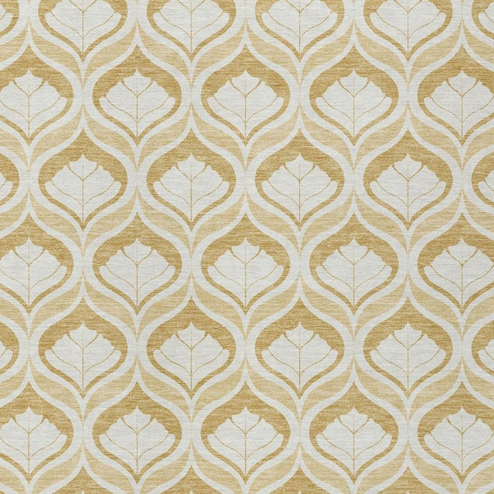 HomeRoots 5' Gold and Ivory Geometric Washable Area Rug - Stylish, Durable, Indoor/Outdoor Design for All Spaces 689758