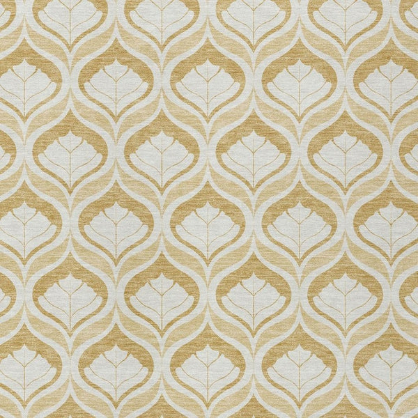 HomeRoots 5' Gold and Ivory Geometric Washable Area Rug - Stylish, Durable, Indoor/Outdoor Design for All Spaces 689758