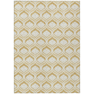 HomeRoots 5' Gold and Ivory Geometric Washable Area Rug - Stylish, Durable, Indoor/Outdoor Design for All Spaces 689758