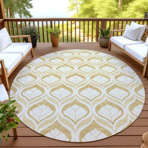 HomeRoots 8' Gold and Ivory Geometric Washable Area Rug - Stylish, Durable for Indoor/Outdoor Use, Easy Care! 689759