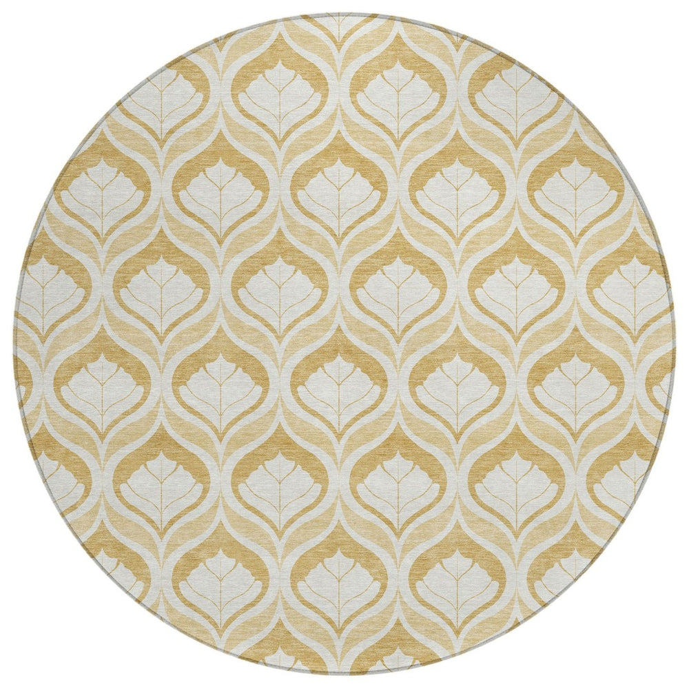 HomeRoots 8' Gold and Ivory Geometric Washable Area Rug - Stylish, Durable for Indoor/Outdoor Use, Easy Care! 689759