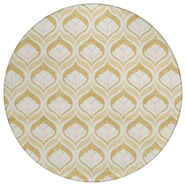 HomeRoots 8' Gold and Ivory Geometric Washable Area Rug - Stylish, Durable for Indoor/Outdoor Use, Easy Care! 689759