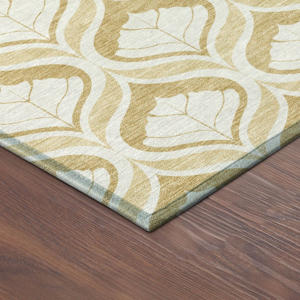 HomeRoots 8' Gold and Ivory Geometric Washable Area Rug - Stylish, Durable for Indoor/Outdoor Use, Easy Care! 689759