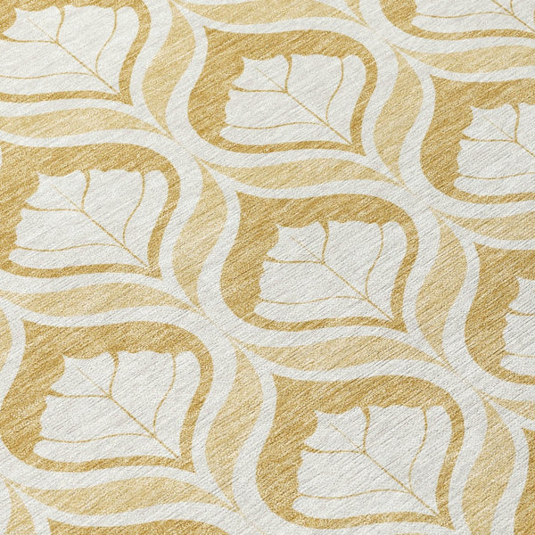 HomeRoots 8' Gold and Ivory Geometric Washable Area Rug - Stylish, Durable for Indoor/Outdoor Use, Easy Care! 689759