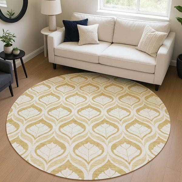 HomeRoots 8' Gold and Ivory Geometric Washable Area Rug - Stylish, Durable for Indoor/Outdoor Use, Easy Care! 689759