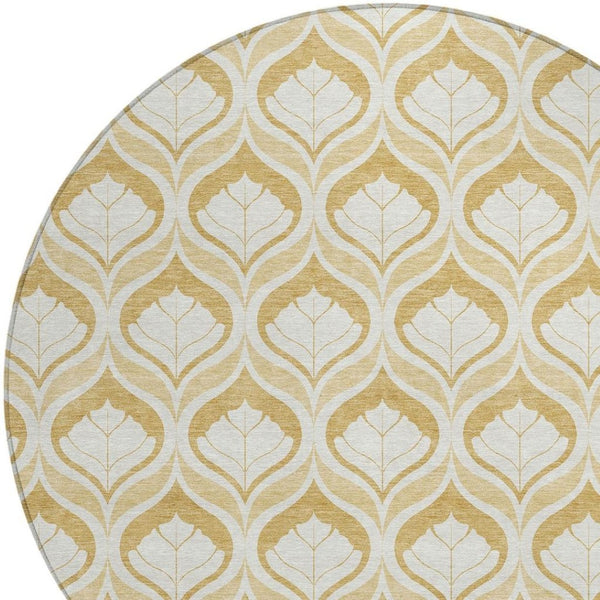 HomeRoots 8' Gold and Ivory Geometric Washable Area Rug - Stylish, Durable for Indoor/Outdoor Use, Easy Care! 689759