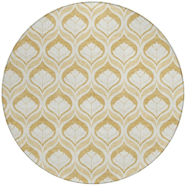 HomeRoots 8' Gold and Ivory Geometric Washable Area Rug - Stylish, Durable for Indoor/Outdoor Use, Easy Care! 689759