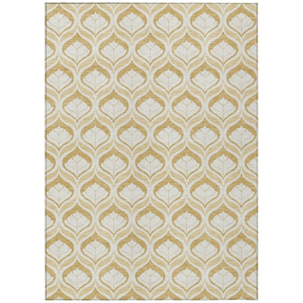 HomeRoots 8' X 10' Gold and Ivory Geometric Area Rug - Durable, Washable Design for Indoor & Outdoor Spaces 689760