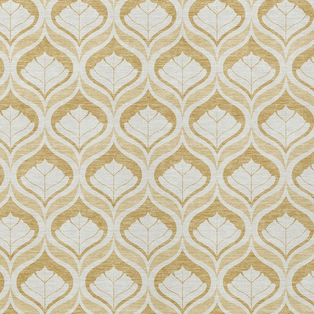 HomeRoots 9' X 12' Gold and Ivory Geometric Rug - Stylish, Washable, Durable for Indoor/Outdoor Spaces! 689761