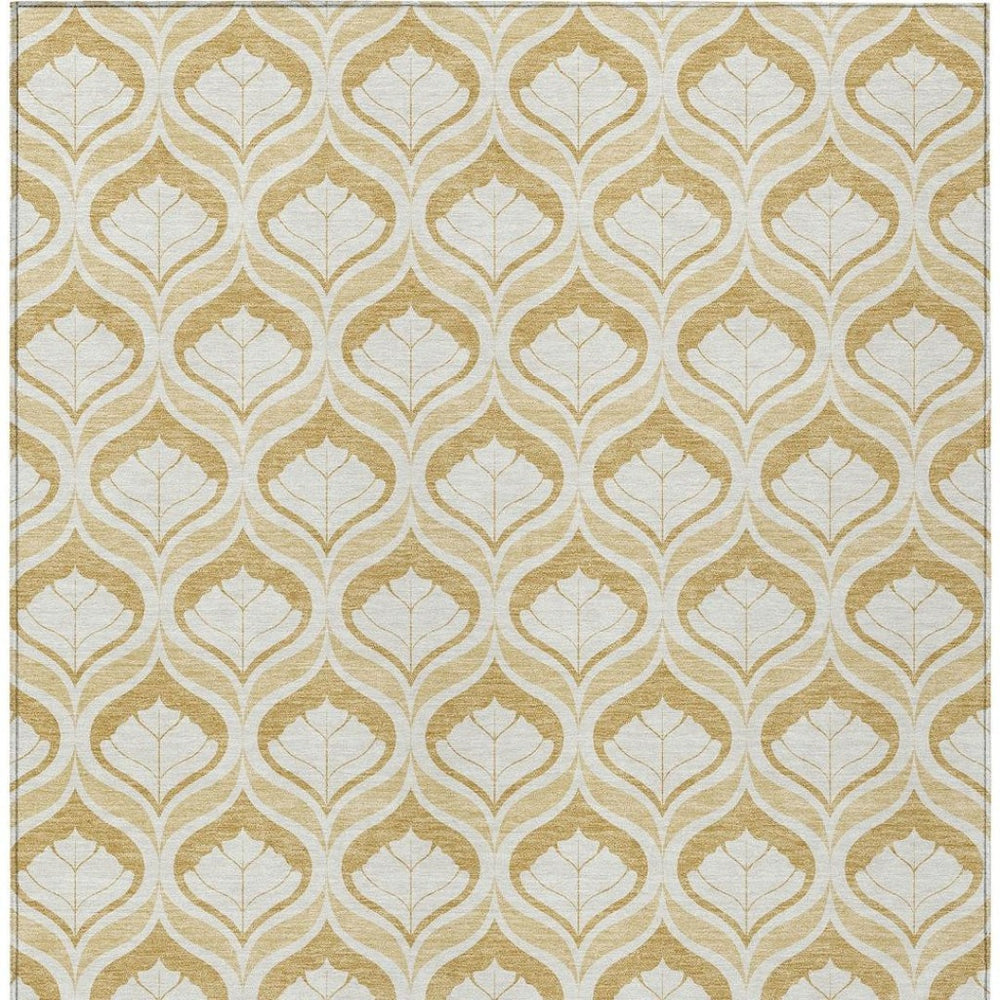 HomeRoots 10' Gold and Ivory Geometric Area Rug - Washable, Durable, Indoor/Outdoor, Perfect for High-Traffic Spaces 689762