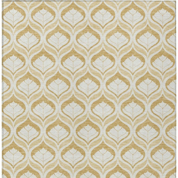 HomeRoots 10' Gold and Ivory Geometric Area Rug - Washable, Durable, Indoor/Outdoor, Perfect for High-Traffic Spaces 689762