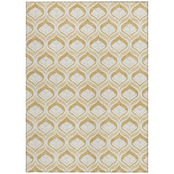HomeRoots 10' Gold and Ivory Geometric Area Rug - Washable, Durable, Indoor/Outdoor, Perfect for High-Traffic Spaces 689762
