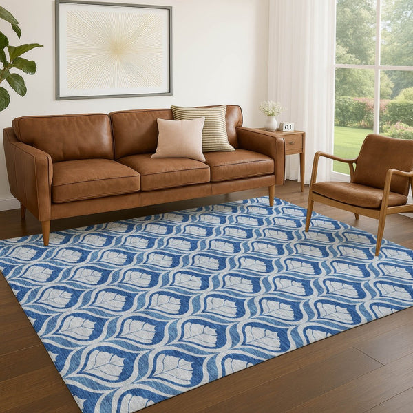 HomeRoots 5' X 8' Navy Blue & Sky Blue Geometric Area Rug - Durable, Washable, Stylish for Indoor & Outdoor Use 689764