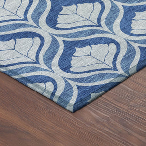 HomeRoots 8' Navy Blue and Sky Blue Round Geometric Washable Area Rug - Stylish, Durable, Easy-Clean Design! 689765