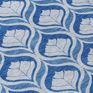 HomeRoots 8' Navy Blue and Sky Blue Round Geometric Washable Area Rug - Stylish, Durable, Easy-Clean Design! 689765
