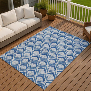HomeRoots 8' X 10' Modern Navy and Sky Blue Geometric Area Rug - Washable, Durable, Indoor/Outdoor Versatile Design 689766