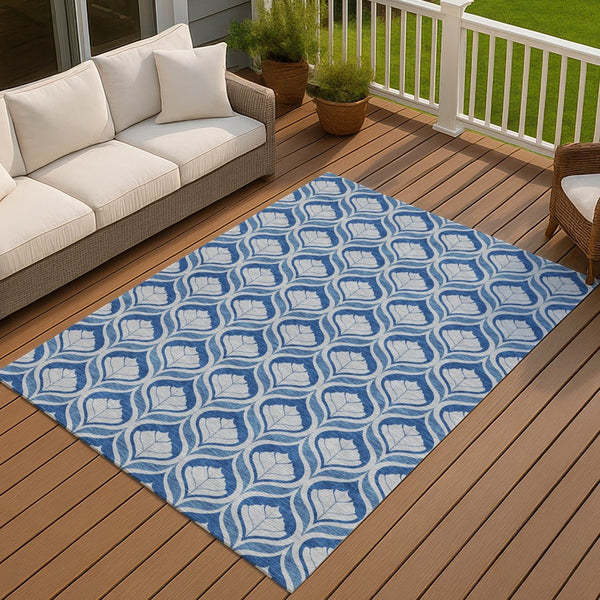 HomeRoots 8' X 10' Modern Navy and Sky Blue Geometric Area Rug - Washable, Durable, Indoor/Outdoor Versatile Design 689766