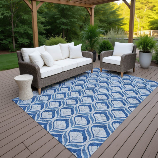 HomeRoots 8' X 10' Modern Navy and Sky Blue Geometric Area Rug - Washable, Durable, Indoor/Outdoor Versatile Design 689766