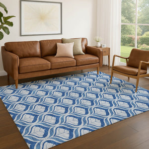 HomeRoots 9' X 12' Navy Blue Geometric Area Rug - Durable, Washable, Stylish for Indoor & Outdoor Spaces 689767