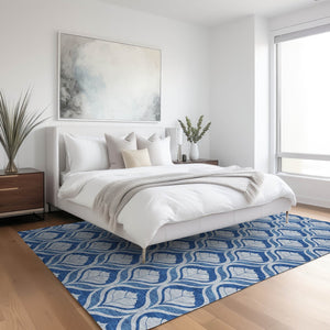 HomeRoots 9' X 12' Navy Blue Geometric Area Rug - Durable, Washable, Stylish for Indoor & Outdoor Spaces 689767