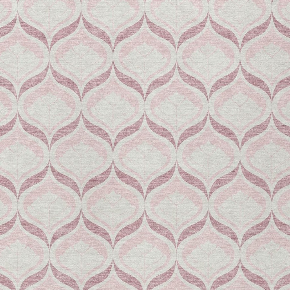 HomeRoots 5' Pink and Ivory Geometric Indoor-Outdoor Area Rug - Durable, Machine Washable, Stylish Accent Piece 689770