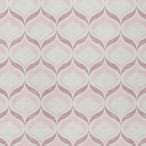 HomeRoots 5' Pink and Ivory Geometric Indoor-Outdoor Area Rug - Durable, Machine Washable, Stylish Accent Piece 689770