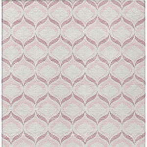 HomeRoots 5' Pink and Ivory Geometric Indoor-Outdoor Area Rug - Durable, Machine Washable, Stylish Accent Piece 689770