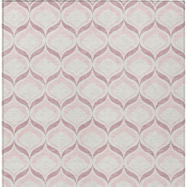 HomeRoots 5' Pink and Ivory Geometric Indoor-Outdoor Area Rug - Durable, Machine Washable, Stylish Accent Piece 689770