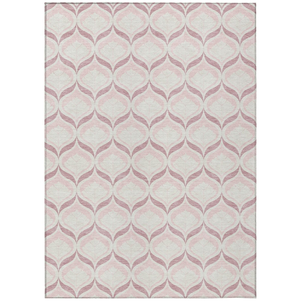 HomeRoots 5' Pink and Ivory Geometric Indoor-Outdoor Area Rug - Durable, Machine Washable, Stylish Accent Piece 689770