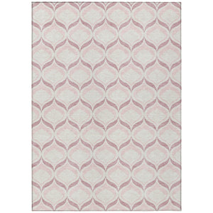 HomeRoots 5' Pink and Ivory Geometric Indoor-Outdoor Area Rug - Durable, Machine Washable, Stylish Accent Piece 689770