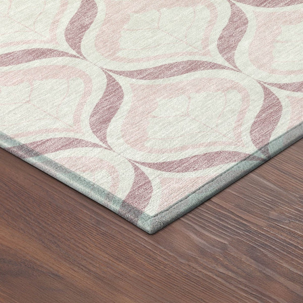 HomeRoots 8' Pink and Ivory Round Geometric Rug - Stylish, Washable, Durable for Indoor & Outdoor Spaces 689771