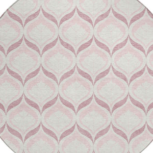 HomeRoots 8' Pink and Ivory Round Geometric Rug - Stylish, Washable, Durable for Indoor & Outdoor Spaces 689771