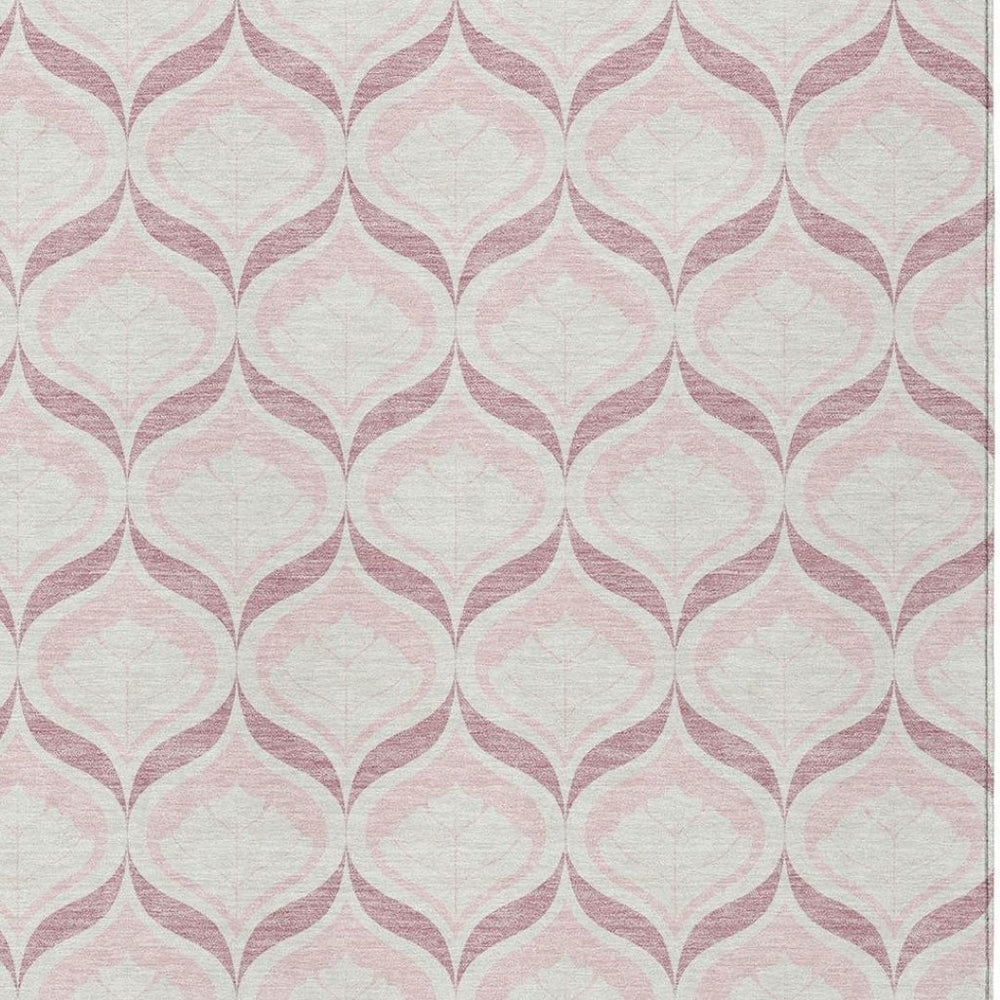 HomeRoots 9' Pink and Ivory Geometric Area Rug - Stylish, Washable Indoor/Outdoor Design for High-Traffic Spaces 689773