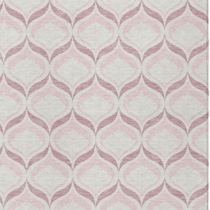 HomeRoots 9' Pink and Ivory Geometric Area Rug - Stylish, Washable Indoor/Outdoor Design for High-Traffic Spaces 689773