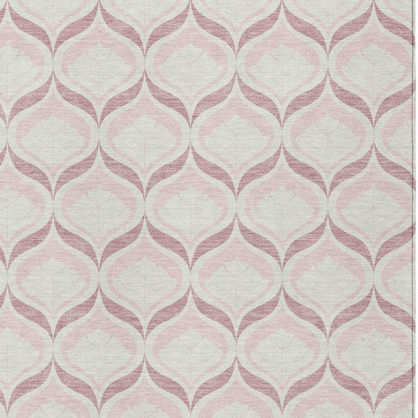 HomeRoots 9' Pink and Ivory Geometric Area Rug - Stylish, Washable Indoor/Outdoor Design for High-Traffic Spaces 689773