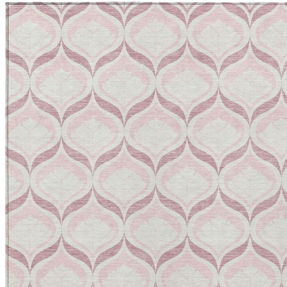 HomeRoots 10' Pink and Ivory Geometric Area Rug - Washable, Durable, Stylish for Indoor & Outdoor Spaces 689774
