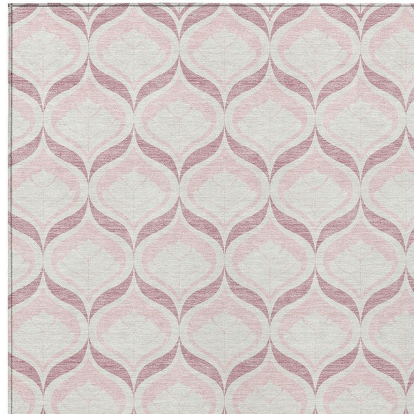 HomeRoots 10' Pink and Ivory Geometric Area Rug - Washable, Durable, Stylish for Indoor & Outdoor Spaces 689774