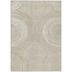 HomeRoots 5' Geometric Beige and Tan Washable Indoor-Outdoor Area Rug – Durable, Stylish, Easy-Care Design! 689776