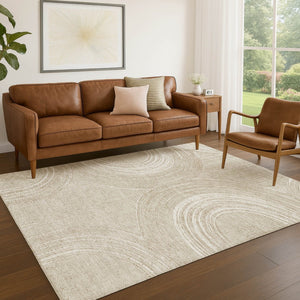 HomeRoots 5' Geometric Beige and Tan Washable Indoor-Outdoor Area Rug – Durable, Stylish, Easy-Care Design! 689776