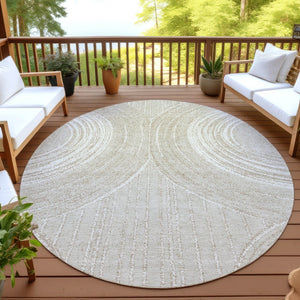 HomeRoots 8' Beige and Tan Round Geometric Indoor-Outdoor Area Rug - Durable, Washable, Modern Style for Any Space 689777