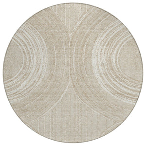 HomeRoots 8' Beige and Tan Round Geometric Indoor-Outdoor Area Rug - Durable, Washable, Modern Style for Any Space 689777