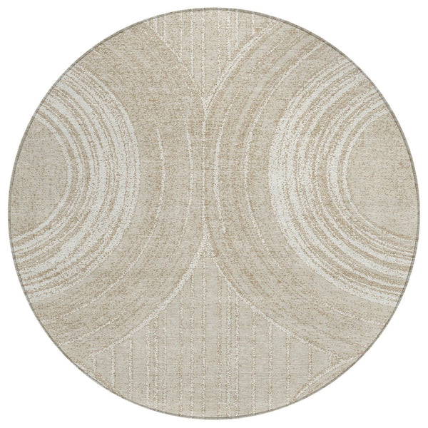 HomeRoots 8' Beige and Tan Round Geometric Indoor-Outdoor Area Rug - Durable, Washable, Modern Style for Any Space 689777