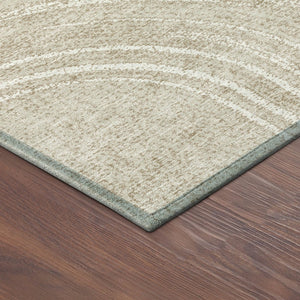 HomeRoots 8' Beige and Tan Round Geometric Indoor-Outdoor Area Rug - Durable, Washable, Modern Style for Any Space 689777