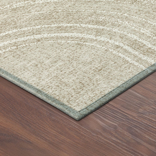HomeRoots 8' Beige and Tan Round Geometric Indoor-Outdoor Area Rug - Durable, Washable, Modern Style for Any Space 689777