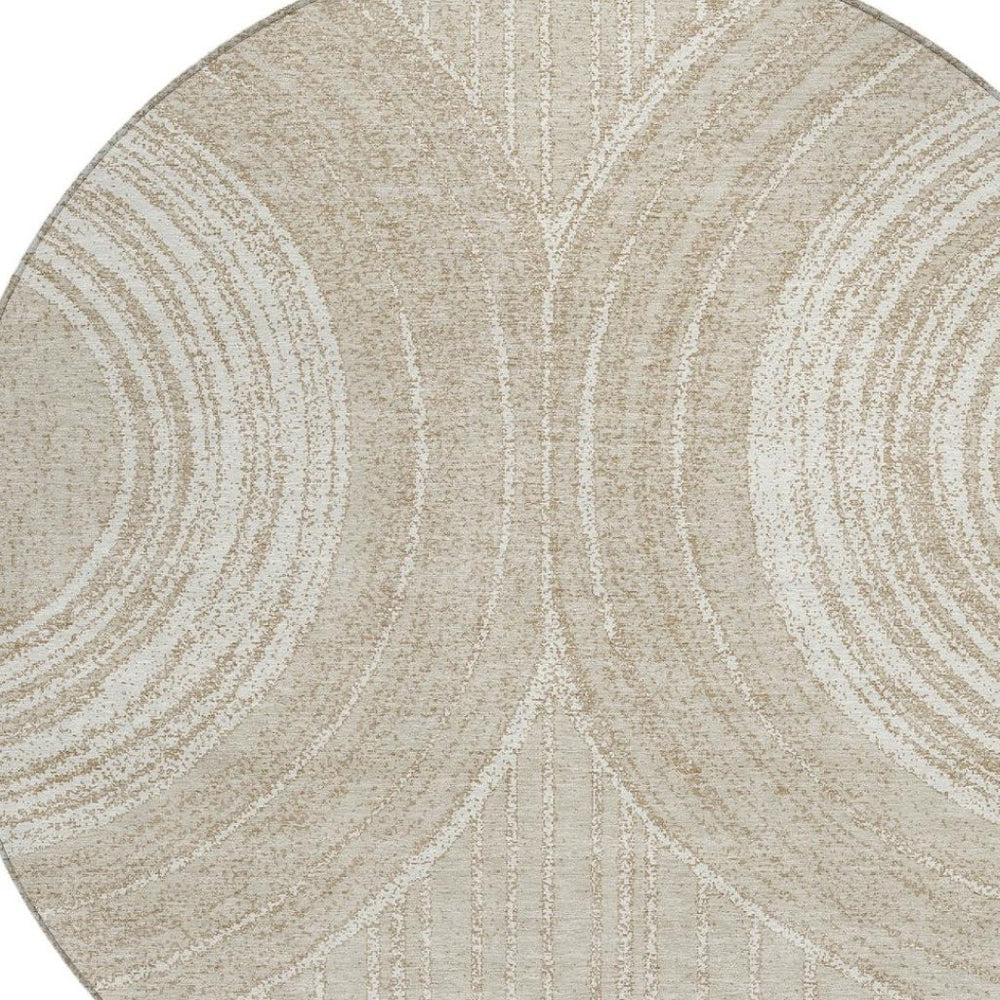 HomeRoots 8' Beige and Tan Round Geometric Indoor-Outdoor Area Rug - Durable, Washable, Modern Style for Any Space 689777