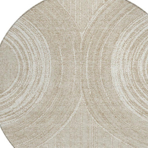 HomeRoots 8' Beige and Tan Round Geometric Indoor-Outdoor Area Rug - Durable, Washable, Modern Style for Any Space 689777